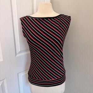 Y2K BLACK AND PINK A. BYER STRIPED BOAT‎ NECK BLOUSE TOP
